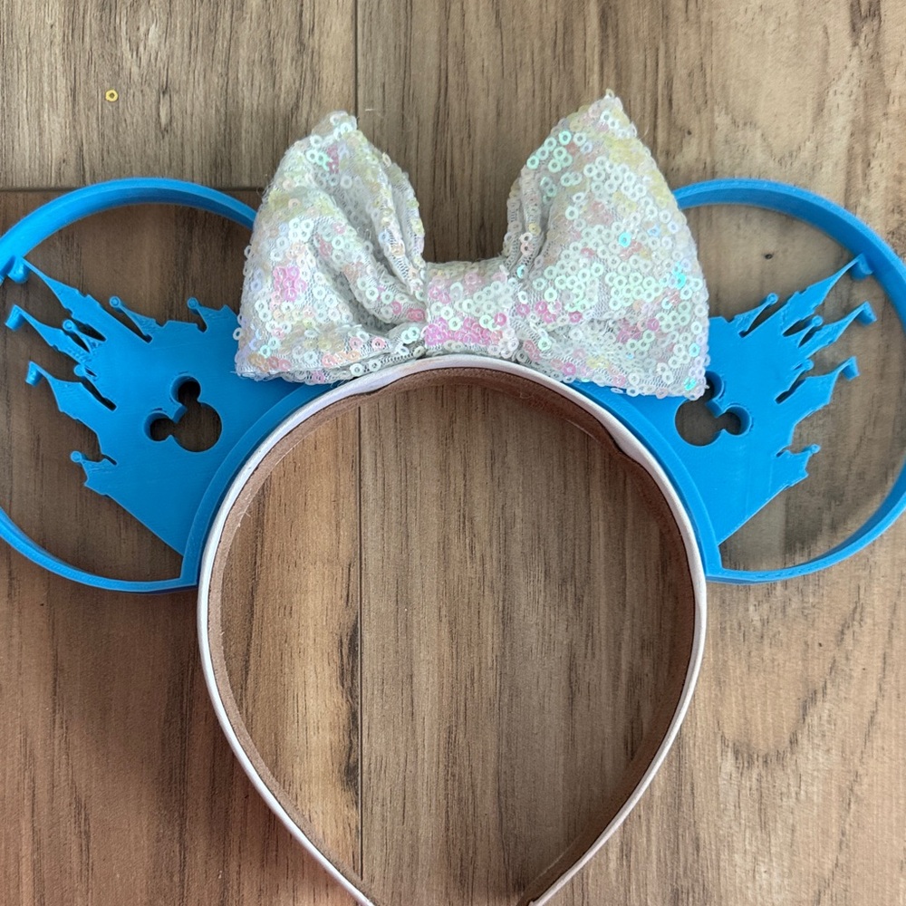 Blue Mickey Mouse Ears Headband with Sequin Bow